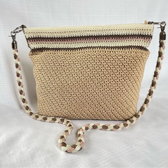 The SAK Hobo Neutral Tan Crochet Braided Strap Boho Women's Bag Purse - Picture 1 of 15